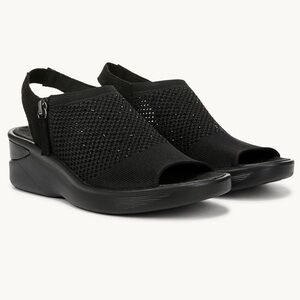 NEW Bzees Starlet Black Wedge Slingback Sandals NIB 7.5